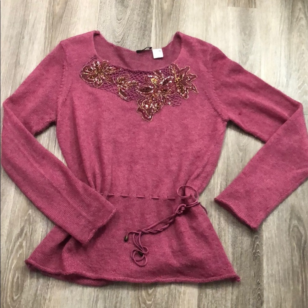 R Brand France beaded detail sweater